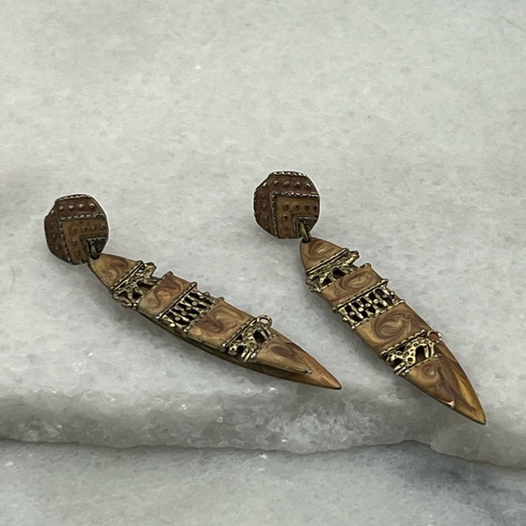 ✔️Bronze & Gold Painted and Tiger Detailed Exquisite Hanging Earrings - Picture 3 of 9